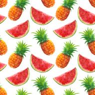 Watercolor seamless pattern with pineapples and watermelons N2