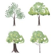 Vector set of watercolor trees Different Silhouettes Trees