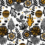 Floral pattern with airpane and balloon