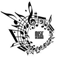 Simple single color music background with notes and clef