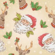 Christmas Santa Claus and Deer characters seamless pattern