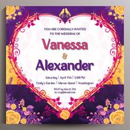 Romantic Wedding Invitation Floral square card 14 5 cm N12