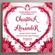 Romantic Wedding Invitation Floral square card 14 5 cm N16