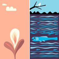 Lets spawn fish bird plant flower in natural scene
