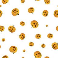 pumpkin halloween faces on white seamless pattern