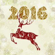 christmas New year&#039;s greeting card reindeer 2016 gold nature