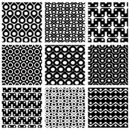 Set of drop seamless patterns with geometric figures ornamenta