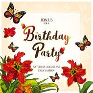 Invitation to the Birthday Square Card 14 5 cm Red Tulips N2
