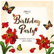 Invitation to the Birthday Square Card 14 5 cm Red Tulips N3
