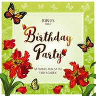 Invitation to the Birthday Square Card 14 5 cm Red Tulips N4