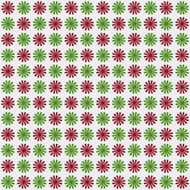Seamless pattern of red and green glitter flowers on white