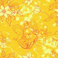Seamless pattern with flowers ink-stained in shades of yellow