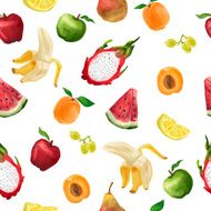 Seamless pattern of different fruits in a watercolor style