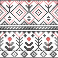 Black white and red ethnic geometric cross stitch seamless pattern