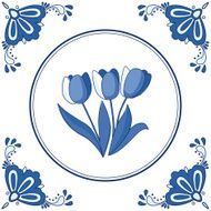 Dutch Delft blue tile with tulips