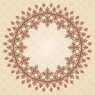 round brown vintage ornament on light beige pattern - vector