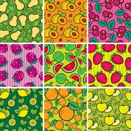 Set of seamless fruit and berry pattern