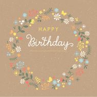 Happy Birthday lettering flower wreath card