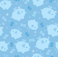 Blue Piggy Bank Seamless Pattern