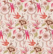 Abstract Floral and Bird Pattern N2