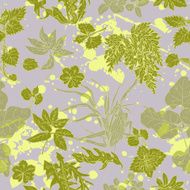 Seamless pattern with herbs and ink-stained