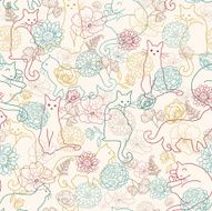 Cats In The Garden Seamless Pattern Background