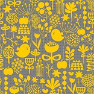 Floral seamless pattern with cute small birds