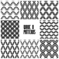 Waves black and white seamless patterns set geometric vector