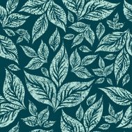 Seamless vintage grunge blue floral pattern with leafs