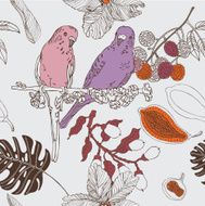 Hand draw tropical flowers and parrots N2