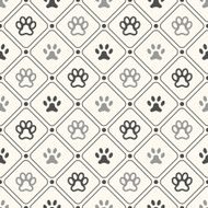 Seamless animal pattern of paw footprint in frame and polka