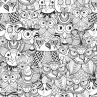 Vector Seamless Pattern with Doodle owls N2