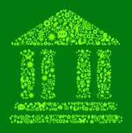 Building with Columns On Green Nature Conservation Icon Pattern