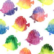 seamless vector watercolor pattern with fishes