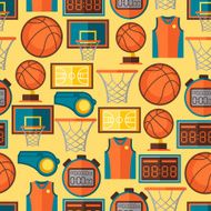 Sports seamless pattern with basketball icons in flat style N3