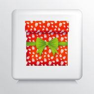 Square Icon With Red Patterned Gift Box and Green Bow N2