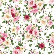 Seamless pattern with red pink and white roses Vector illustration