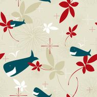 Whale flowered retro pattern