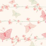 Cute Butterflies and Cherry Blossoms Pattern