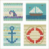 Set of knitting works on the marine theme
