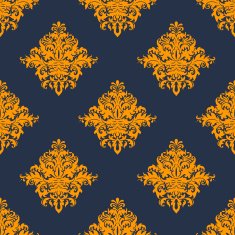 Gold and blue damask style seamless pattern