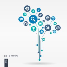Abstract SEO concept background with connected circles integrated flat icons N2