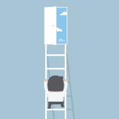 Businessman climbing ladder to the door of freedom N2