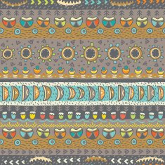 Hand drawn ethnic seamless pattern with primitive symbols