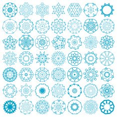 set of abstract blue mandala floral pattern icon