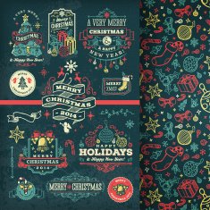 Hand Drawn Blackboard Christmas Labels & Badges N17
