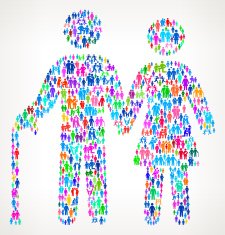Senior Couple on vector family pattern Background N2