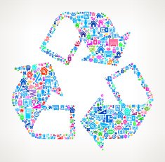 Recycling Symbol on Home Automation and Security Vector Background