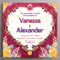 Romantic Wedding Invitation Floral square card 14 5 cm N3