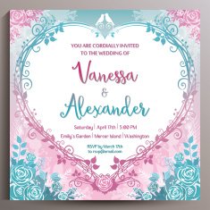 Romantic Wedding Invitation Floral square card 14 5 cm N10